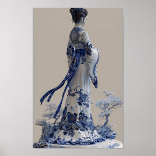 Modern Blue and White Porcelain 3D Design Poster