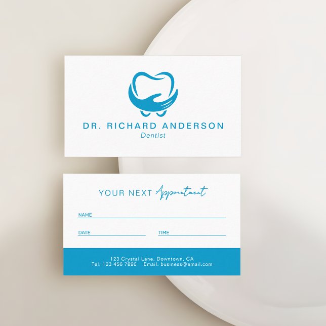 Modern Blue and White Professional Dentist Appointment Card (Creator Uploaded)