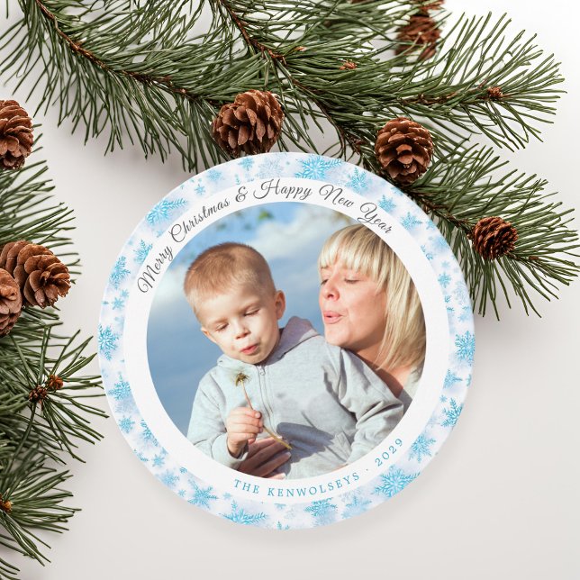 Modern Blue and White Snowflakes Christmas Photo Holiday Card (Modern Blue and White Snowflakes Christmas Photo Holiday Card)