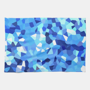 Modern Blue and White Stained Glass Ocean Mosaic Tea Towel