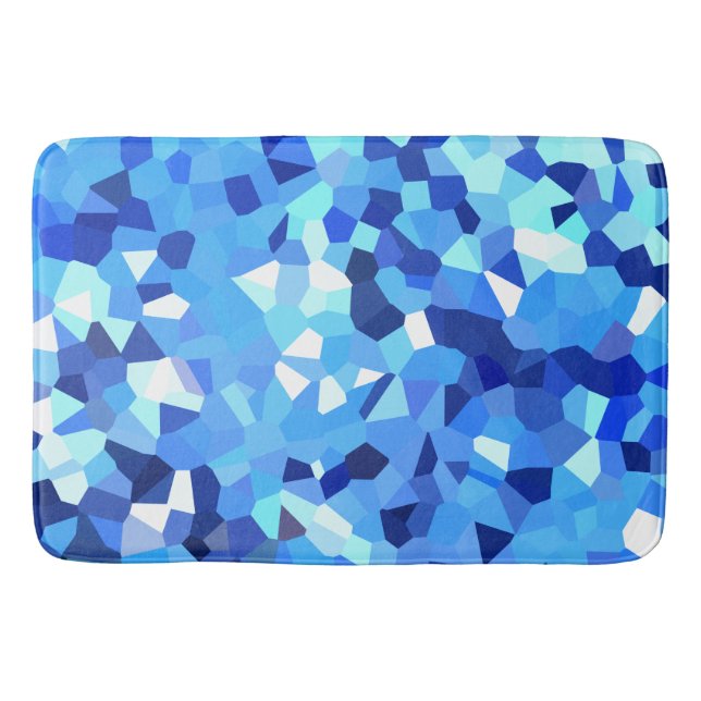 Modern Blue and White Stained Glass Pixel Mosaic Bath Mat (Front)