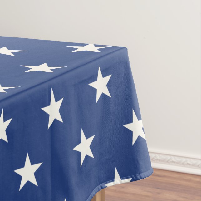 Modern Blue and White Star Pattern Tablecloth (In Situ)