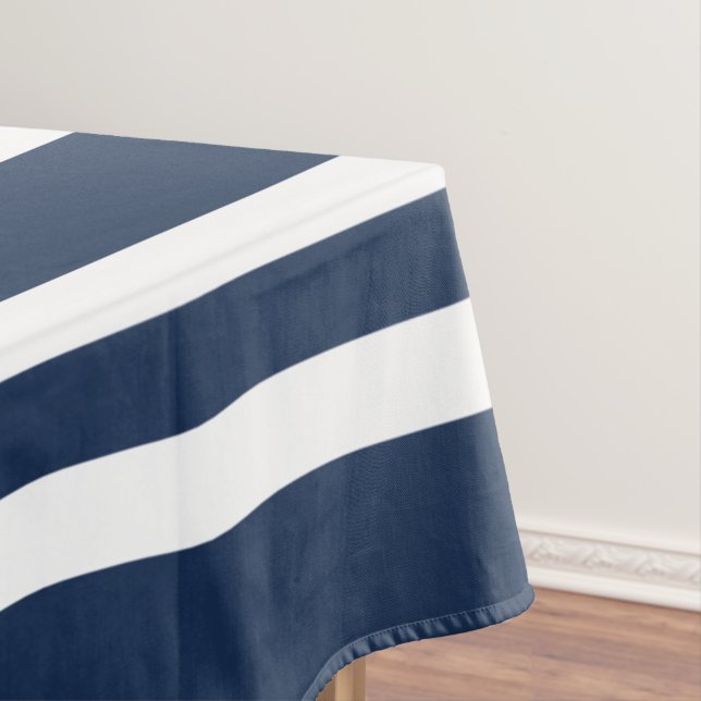 Modern Blue And White Stripes Pattern Tablecloth (In Situ)