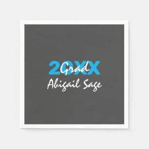 Modern Blue and White Text on Grey Graduation Napkin