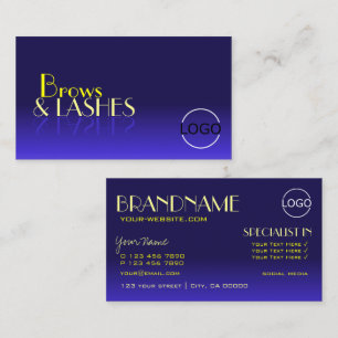 Modern Blue and Yellow Chic Mirror Font with Logo Business Card