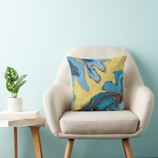 Modern blue and yellow gold glitter abstract   cushion (Chair)