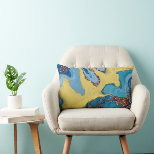 Modern blue and yellow gold glitter abstract lumb lumbar cushion