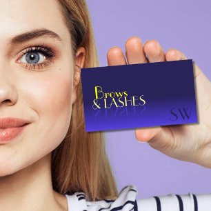 Modern Blue and Yellow Mirror Font with Monogram Business Card