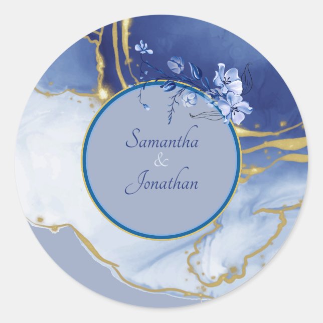 Modern Blue Aqua Marble Wedding Envelope Seal (Front)