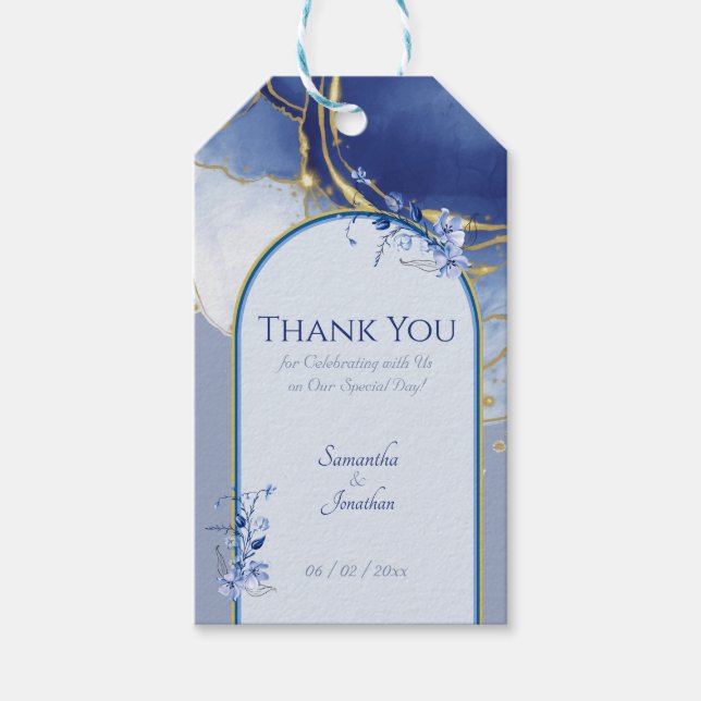 Modern Blue Aqua Marble Wedding Gift Tag (Front)