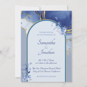 Modern Blue Aqua Marble Wedding Invitation