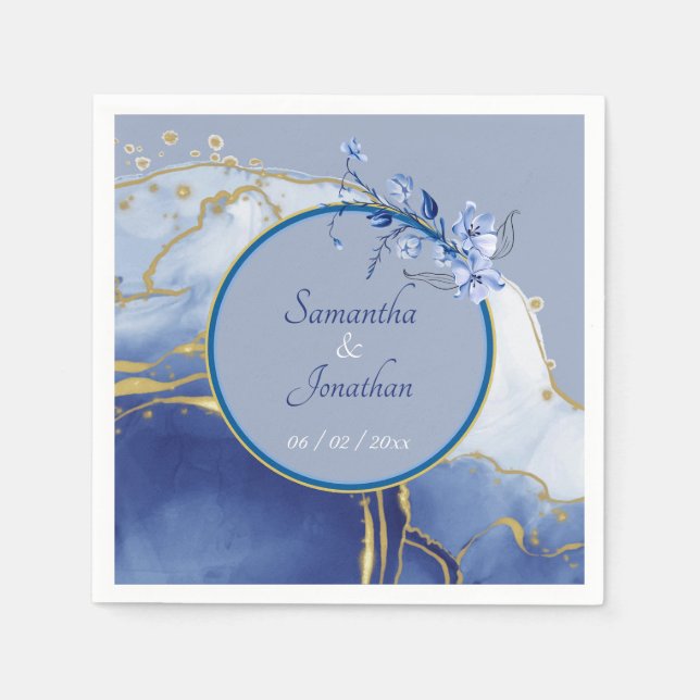 Modern Blue Aqua Marble Wedding Napkin (Front)