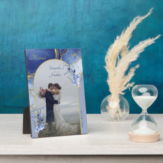 Modern Blue Aqua Marble Wedding Plaque