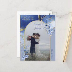 Modern Blue Aqua Marble Wedding Thank You Postcard