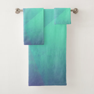 Modern Blue Aqua &Turquoise Geometric Gradation Bath Towel Set