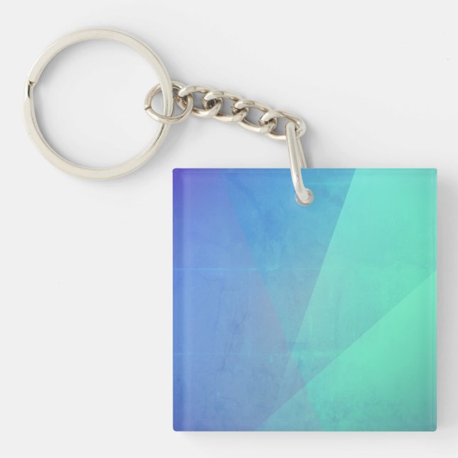 Modern Blue Aqua &Turquoise Geometric Gradation Key Ring (Front)