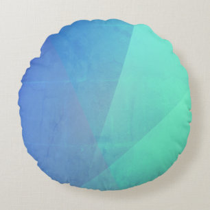 Modern Blue Aqua &Turquoise Geometric Gradation Round Cushion
