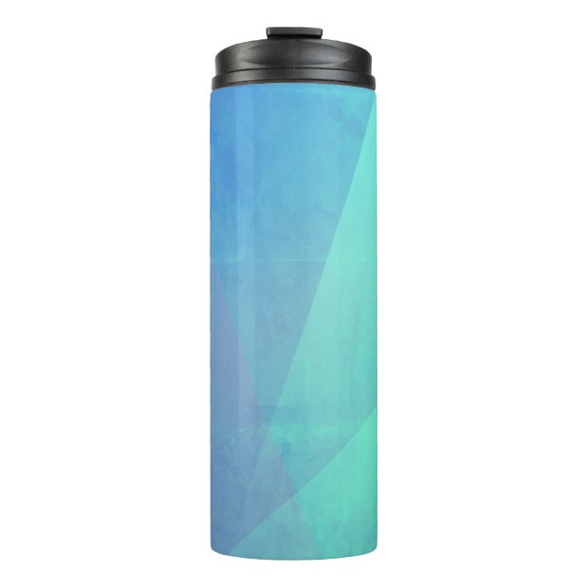 Modern Blue Aqua &Turquoise Geometric Gradation Thermal Tumbler (Front)