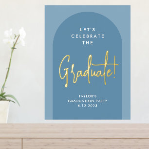 Modern Blue Arch Graduation Party Welcome Gold Foil Prints