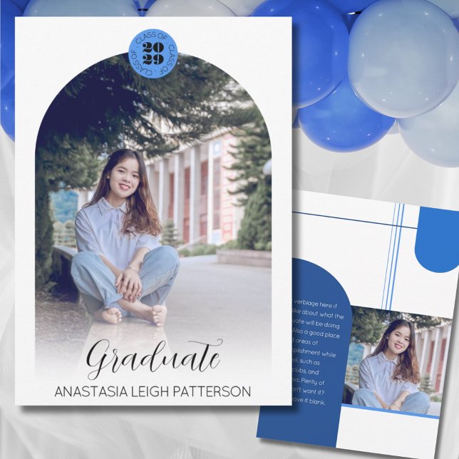 Modern Blue Arch Graduation Two Photo Announcement (Creator Uploaded)