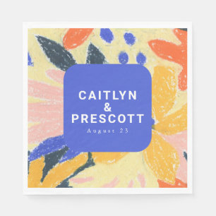 Modern Blue Artsy Abstract Botanical Wedding Napkin