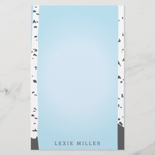 Modern Blue Aspen Trees Stationery (Front)