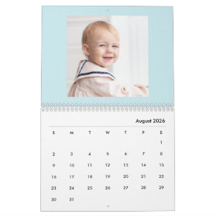 Modern Blue Baby Boy Family Photo Calendar 2026