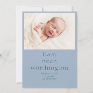 Modern Blue Baby Boy Photo  Announcement