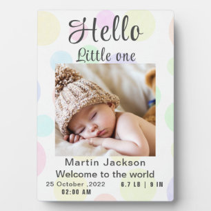 Modern Blue Baby Boy Photo Birth Announcement  Plaque