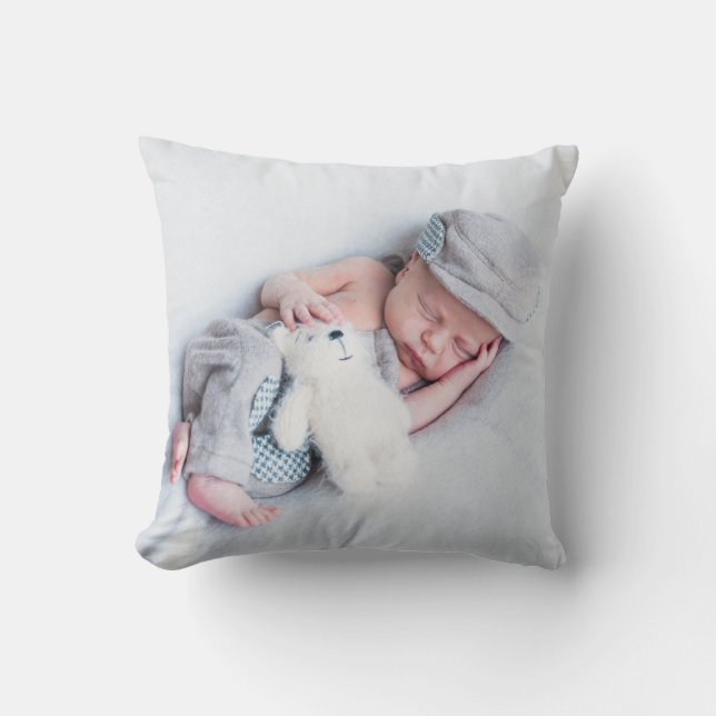 Modern Blue Baby Boy Photo Monogram Cushion (Front)