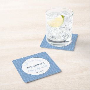 Modern Blue Baby Sprinkle Party Thank You  Square Paper Coaster