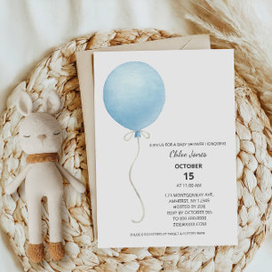 Modern Blue Balloon Boy Baby Shower Invitation