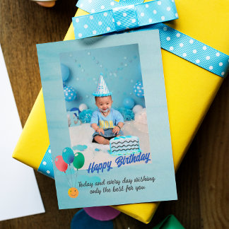 Modern blue balloon kids' Birthday Card