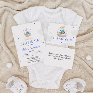 Modern Blue Balloons Baby Boy Shower Invitation   