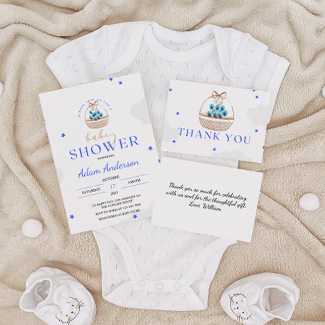 Modern Blue Balloons Baby Boy Shower Invitation    (Creator Uploaded)