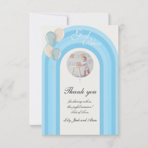 Modern Blue Baptism with Custom Photo Thank You Card