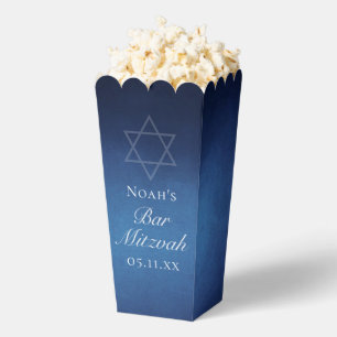 Modern Blue Bar Mitzvah Party Popcorn Favour Box