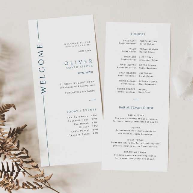Modern Blue Bar Mitzvah Program Card Timeline (Creator Uploaded)