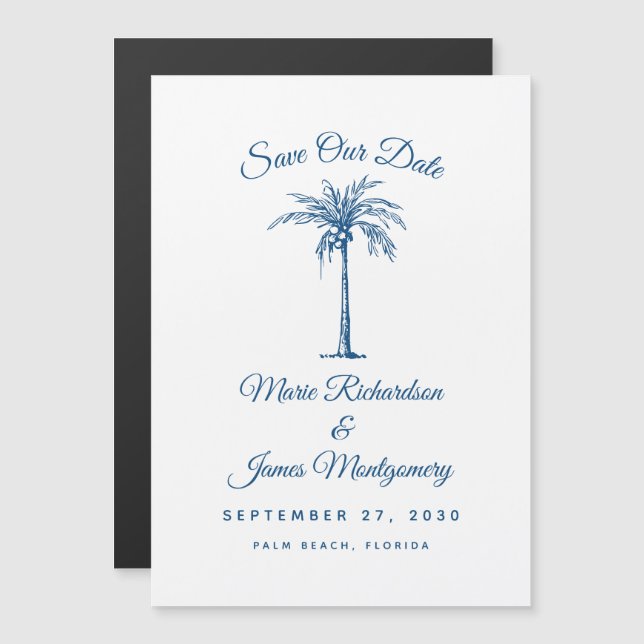Modern Blue Beach Wedding Save the Date Magnetic Invitation (Front/Back)