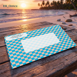 Modern Blue & Beige Chequered Return Address Envelope