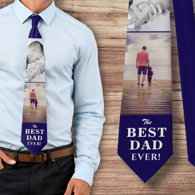 Modern Blue Best Dad Ever Father`s Day 2 Photos Tie (Creator Uploaded)