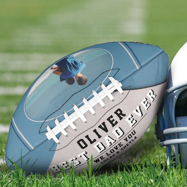 Modern Blue Best Dad Ever Father`s Day Photo Football (Creator Uploaded)