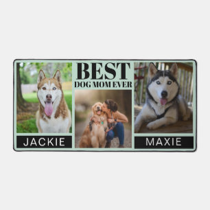 Modern Blue Best Dog Mom Ever 3 Photo Collage Desk Mat