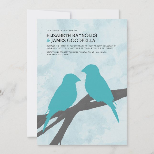 Modern Blue Bird Wedding Invitations (Front)