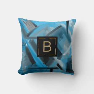 Modern Blue Black Abstract Art Shapes Cushion