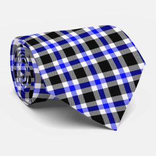 Modern Blue Black and White Plaid Pattern Tie