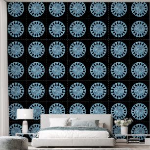 Modern Blue Black Circle Geometric Pattern Wallpaper