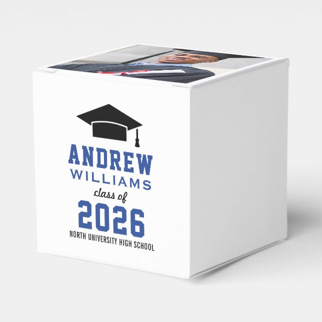 Modern Blue Black Custom Photo Favour Box (Front Side)