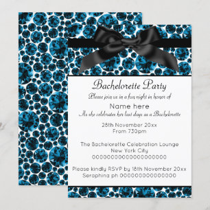 MODERN BLUE BLACK DIAMOND BOW BACHELORETTE INVITATION