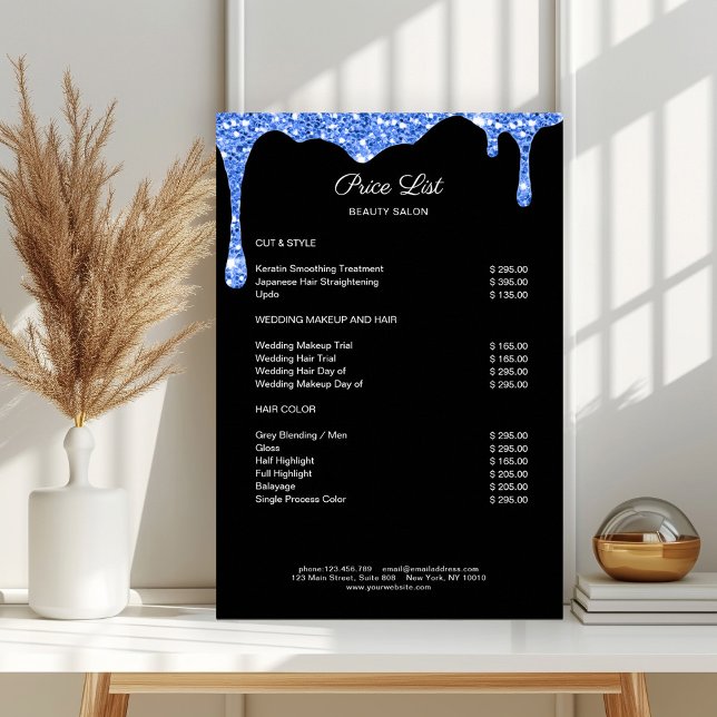 Modern Blue Black Glitter Preislisten Poster (Modern Blue Black Glitter Pricelist Poster)